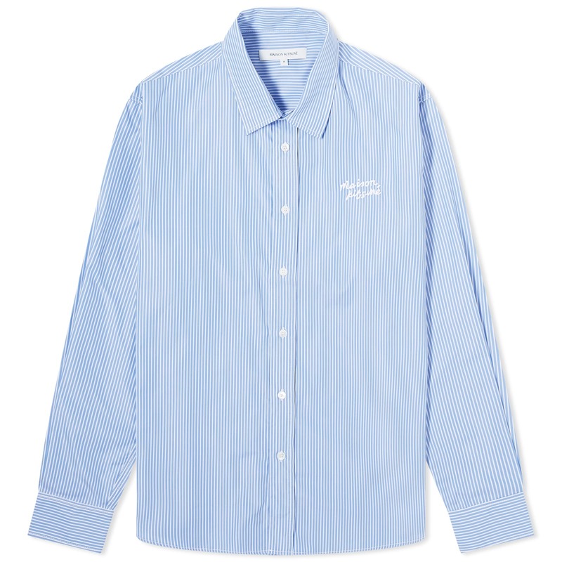 【送料無料】 メゾンキツネ メンズ シャツ トップス Maison Kitsune Handwriting Casual Stripe Shirt Sky Blue Stripe