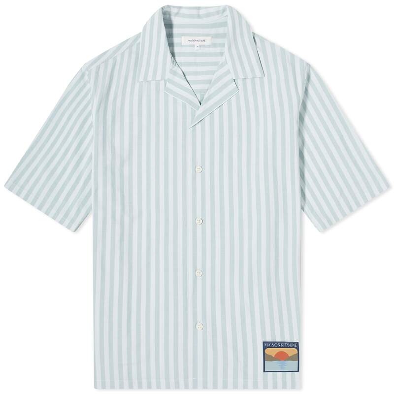【送料無料】 メゾンキツネ メンズ シャツ トップス Maison Kitsune Stripe Vacation Shirt Ice Blue Stripe
