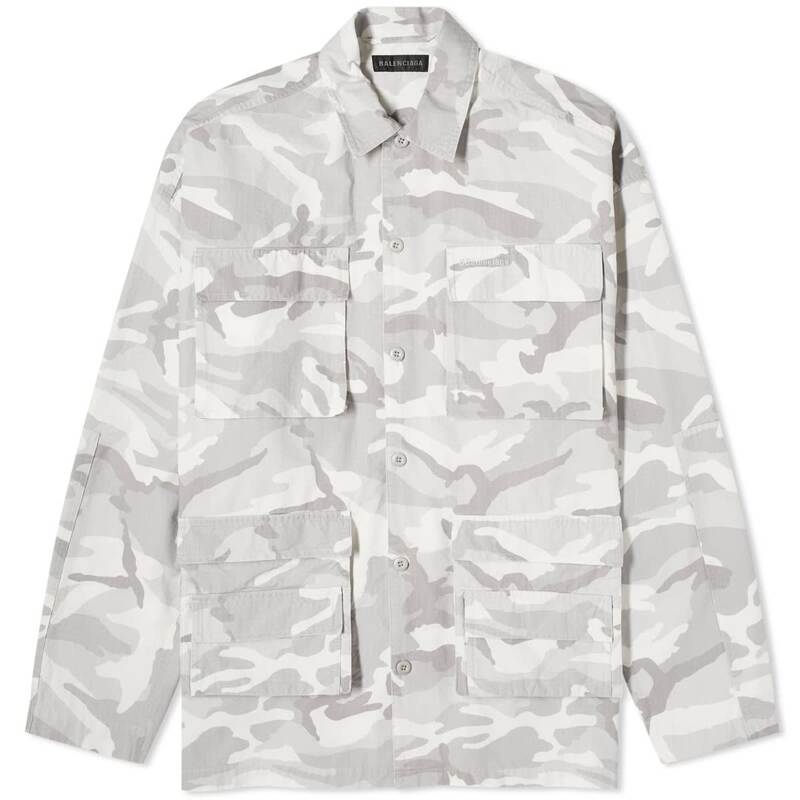 【送料無料】 バレンシアガ メンズ ジャケット・ブルゾン アウター Balenciaga Camo Cargo Shirt Jacket Light Grey