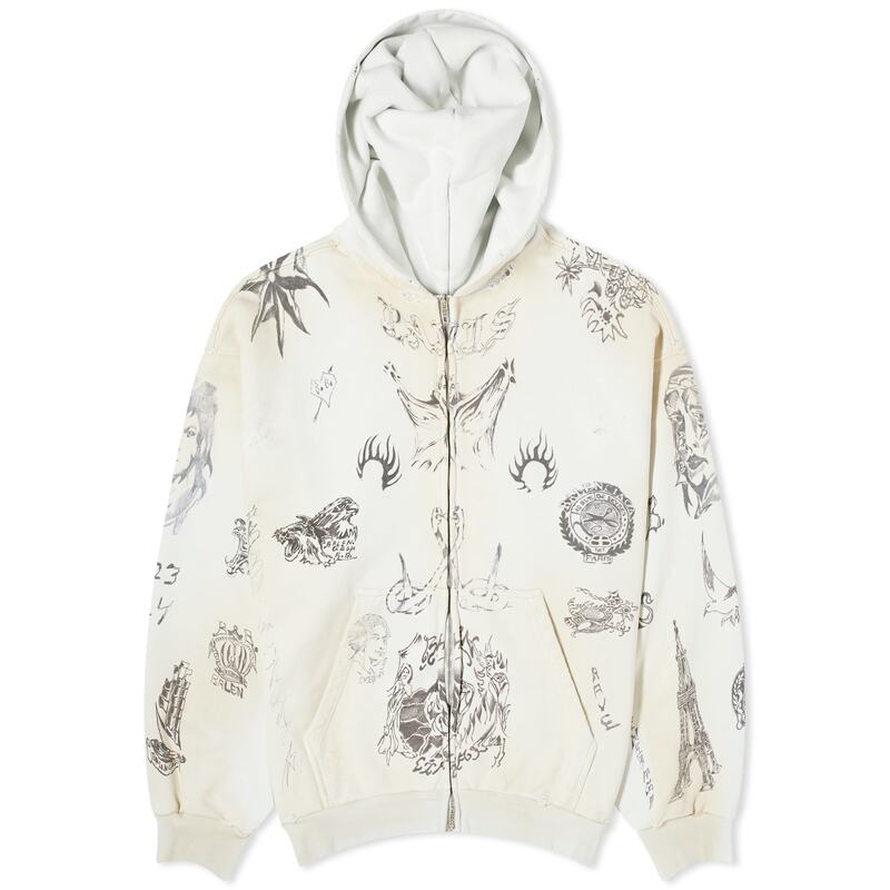 【送料無料】 バレンシアガ メンズ パーカー・スウェット フーディー アウター Balenciaga Tattoo Zip Up Hoody Off White & Black