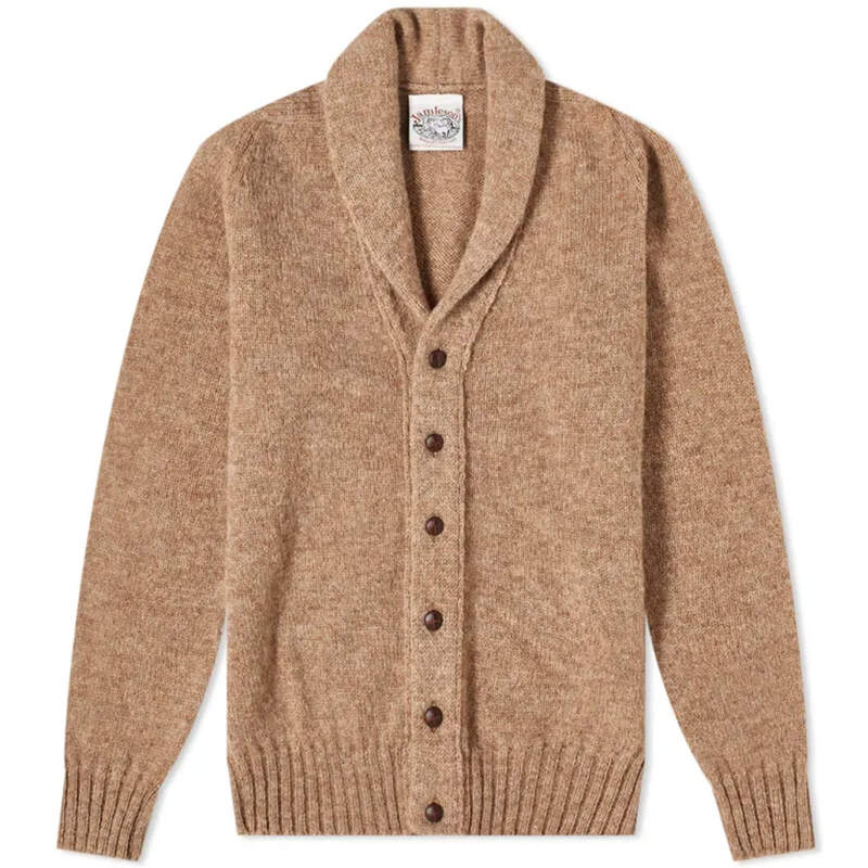 【送料無料】 ジャミーソンズオブシェトランド メンズ ニット セーター カーディガン アウター Jamieson 039 s of Shetland Elbow Patch Shawl Collar Cardigan Camel