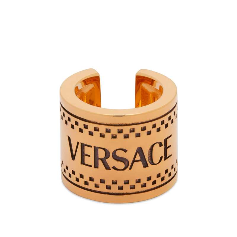 ヴェルサーチェ 指輪 レディース 【送料無料】 ヴェルサーチ レディース リング アクセサリー Versace Chunky Logo Ring Gold & Black