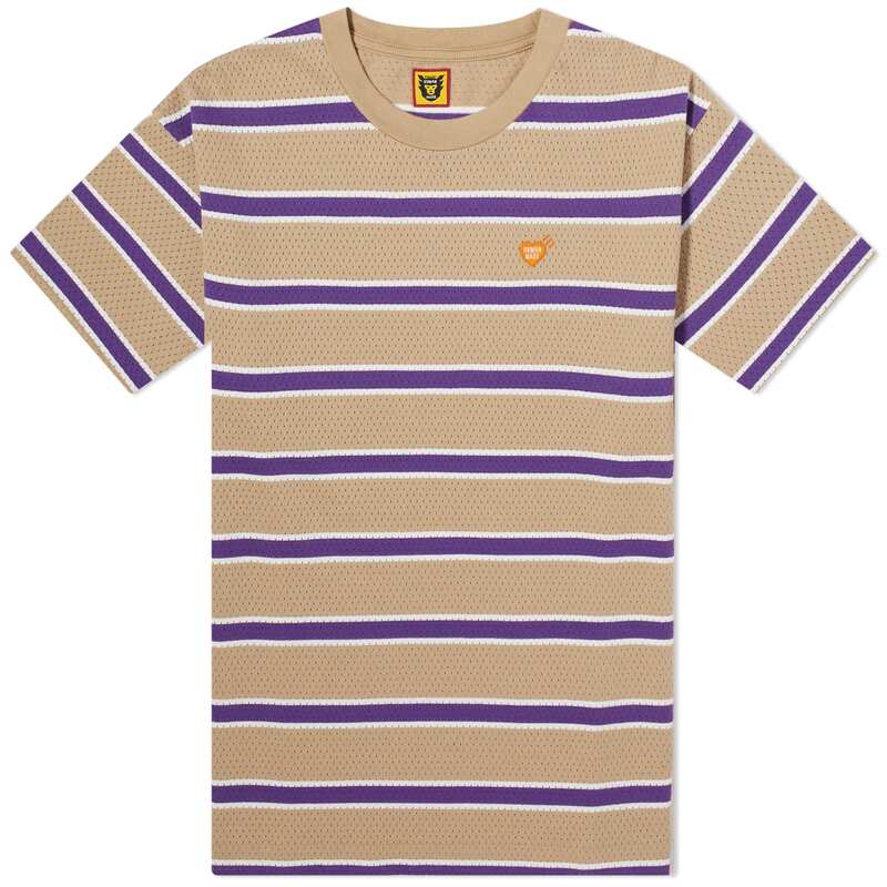 【送料無料】 ヒューマンメイド メンズ Tシャツ トップス Human Made Striped Small Heart T-Shirt Beige