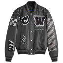 【送料無料】 オフ-ホワイト メンズ ジャケット・ブルゾン アウター Off-White Leather Varsity Jacket Black