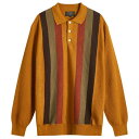 【送料無料】 ビームス プラス メンズ ポロシャツ トップス Beams Plus Long Sleeve Stripe Knit Polo Mustard
