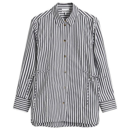 【送料無料】 ガニー レディース シャツ トップス GANNI Stripe Cotton Tie String Shirt Black 【送料無料】 ガニー レディース シャツ トップス GANNI Stripe Cotton Tie String Shirt Black