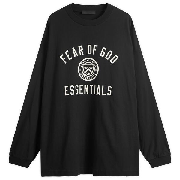 【送料無料】 フィアオブゴッド メンズ Tシャツ トップス Fear of God ESSENTIALS Crest Logo Long Sleeve T-Shirt Black
