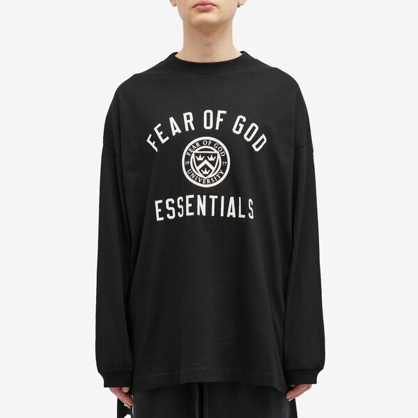 【送料無料】 フィアオブゴッド メンズ Tシャツ トップス Fear of God ESSENTIALS Crest Logo Long Sleeve T-Shirt Black