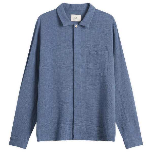 ̵ ե   ȥåץ Folk Patch Shirt Indigo