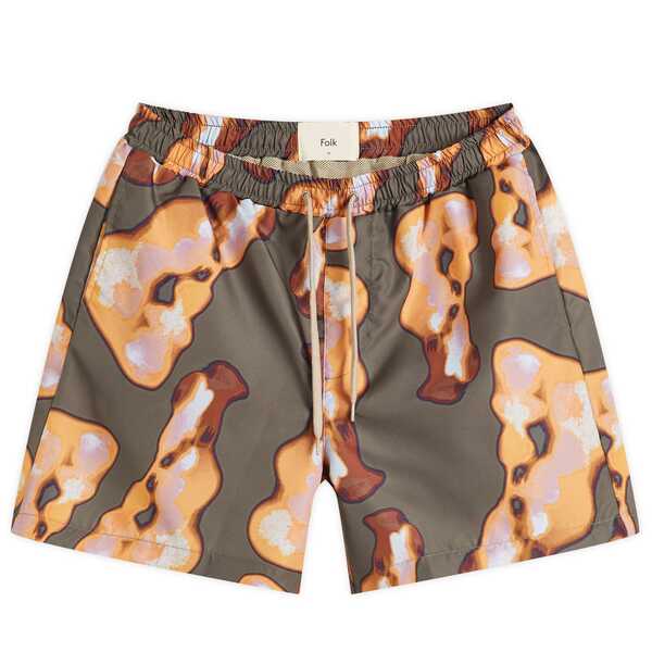 【送料無料】 フォーク メンズ ハーフパンツ・ショーツ 水着 Folk Shadow Print Swim Shorts Orange & Sage Shadow Print