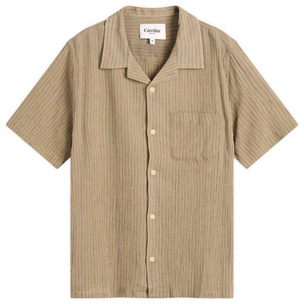 【送料無料】 コリドー メンズ シャツ トップス Corridor High Twist Stripe Short Sleeve Camp Shirt Brown