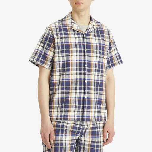 【送料無料】 ポーチュギースフランネル メンズ シャツ トップス Portuguese Flannel Prainha Check Seersucker Vacation Shirt Blue & White