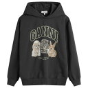 【送料無料】 ガニー レディース パーカー・スウェット アウター GANNI Isoli Oversize Animals Crop Hoodie Phanto...