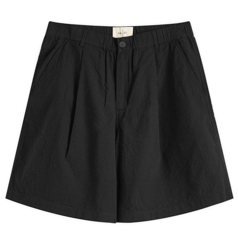 【送料無料】 フォーク メンズ ハーフパンツ・ショーツ ボトムス Folk Elasticated Wide Fit Shorts Black Seersucker