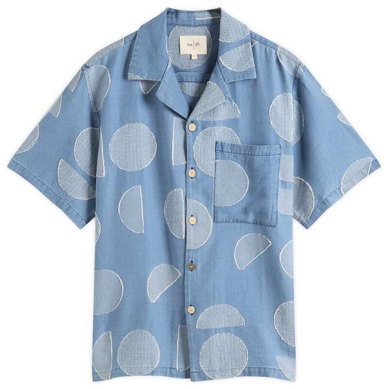 フォーク メンズ トップス シャツ Folk Relaxed Soft Collar Vacation Shirt Inidigo Circle Jacquard