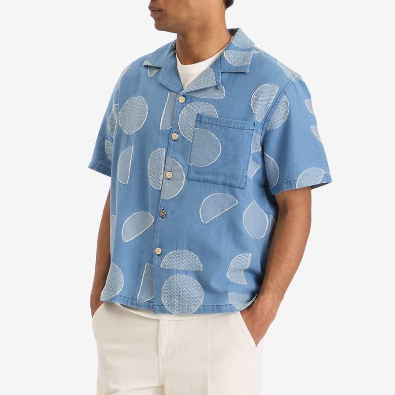 フォーク メンズ トップス シャツ Folk Relaxed Soft Collar Vacation Shirt Inidigo Circle Jacquard