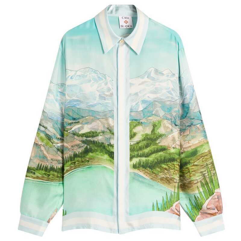 【送料無料】 カサブランカ メンズ シャツ トップス Casablanca Classic Long Sleeve Patterned Silk Shirt Blueのサムネイル