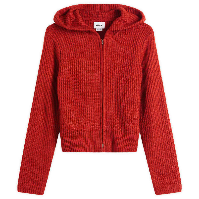 オベイ レディース アウター ニット・セーター Obey Glenda Hood Zip Sweater Tomato