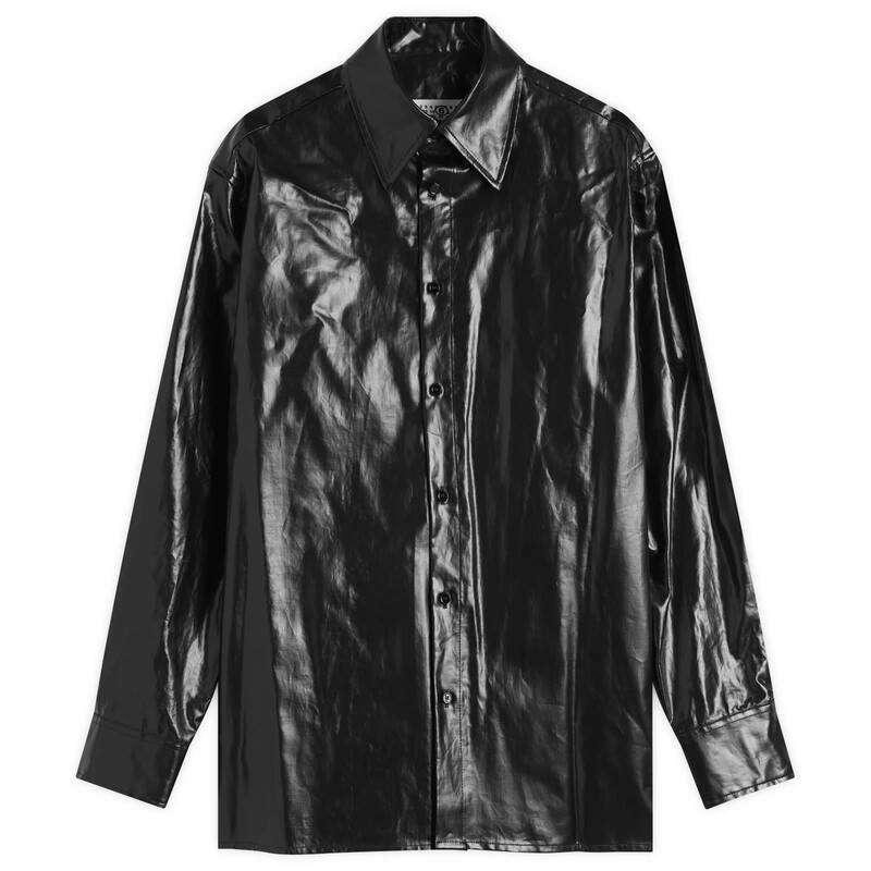 ޥ륿ޥ른  ȥåץ   ͥ MM6 Maison Margiela Coated Linen Shirt Black ֥å