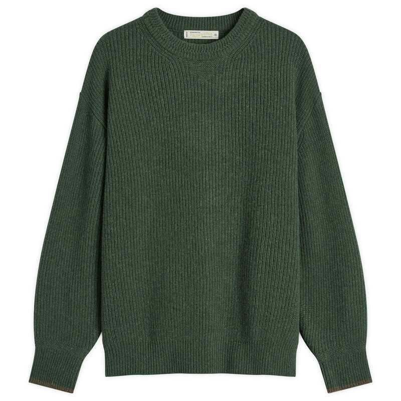 フリズムワークス メンズ アウター ニット・セーター FrizmWORKS Patch Round Knit Jumper Forest Gree..