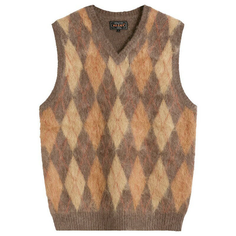 ビームス プラス メンズ アウター ニット・セーター ベスト Beams Plus Mohair Argyle Knit Vest Brown ブラウンのサムネイル