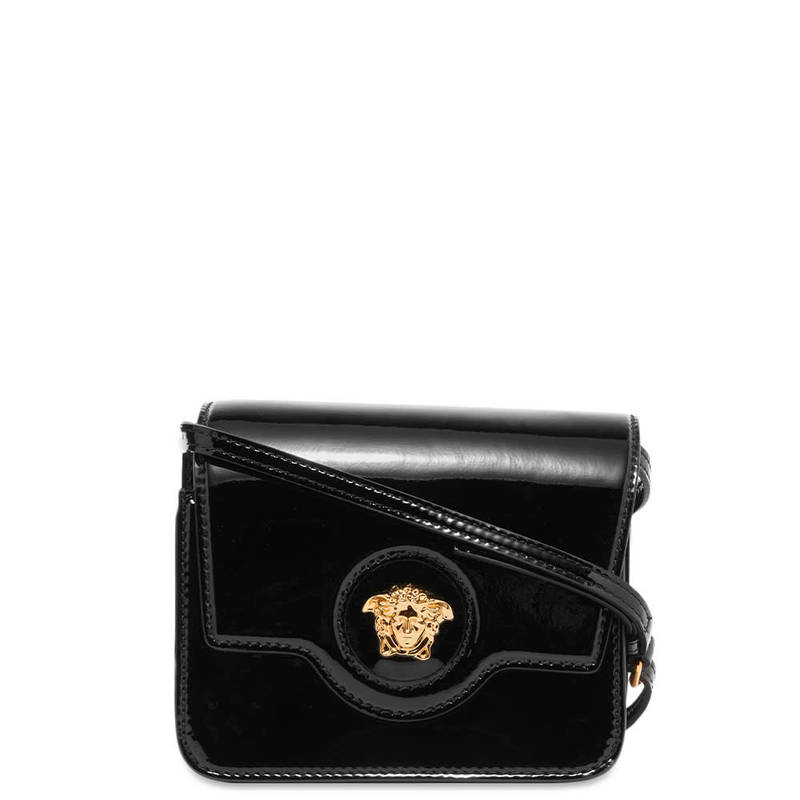 ヴェルサーチ レディース ボディバッグ・ウエストポーチ バッグ Versace Medusa Patent Cross Body Bag Black