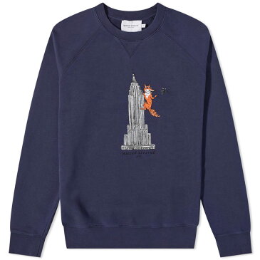 メゾンキツネ メンズ パーカー・スウェット アウター Maison Kitsune by Olympia Le-Tan Empire Fox Crew Sweat Navy Blue