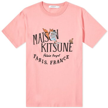 メゾンキツネ メンズ Tシャツ トップス Maison Kitsune by Olympia Le-Tan Palais Royal News Tee Bubble Gum Pink