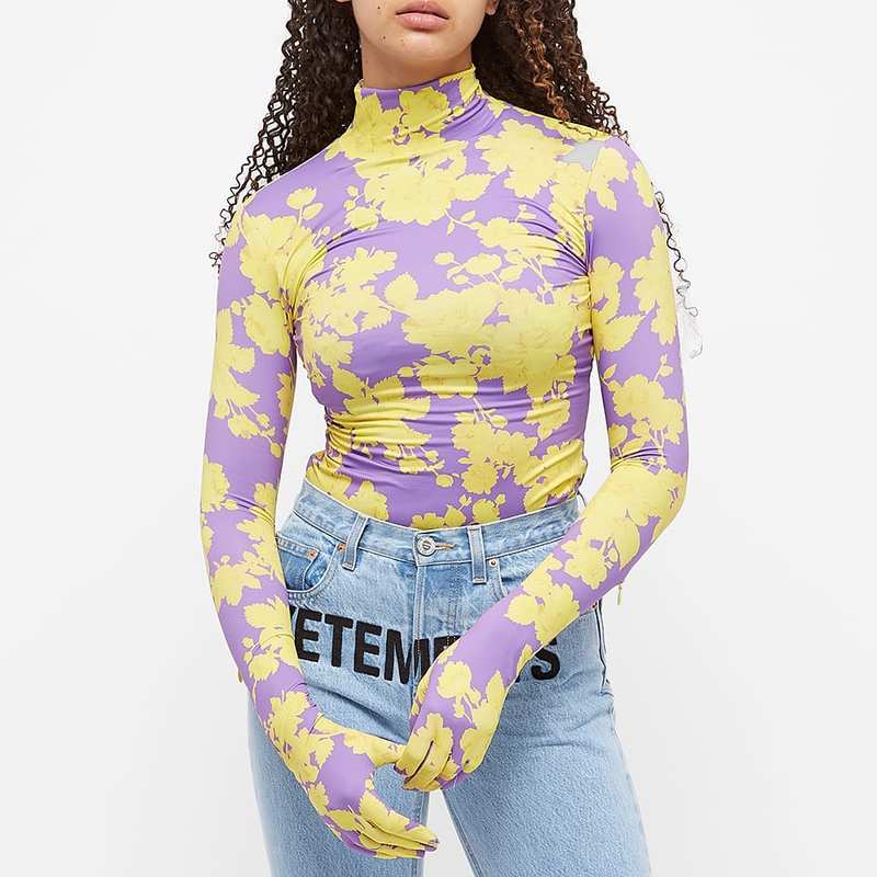 ヴェトモン レディース シャツ トップス VETEMENTS High Neck Fitted Floral Top Purple & Yellow