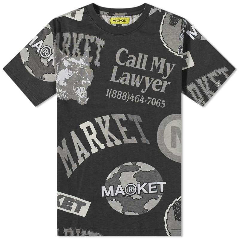 マーケット メンズ Tシャツ トップス MARKET Monogram AOP Grayscale Tee Black