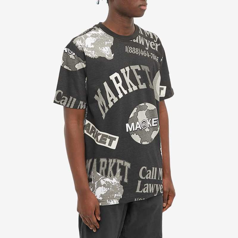 マーケット メンズ Tシャツ トップス MARKET Monogram AOP Grayscale Tee Black