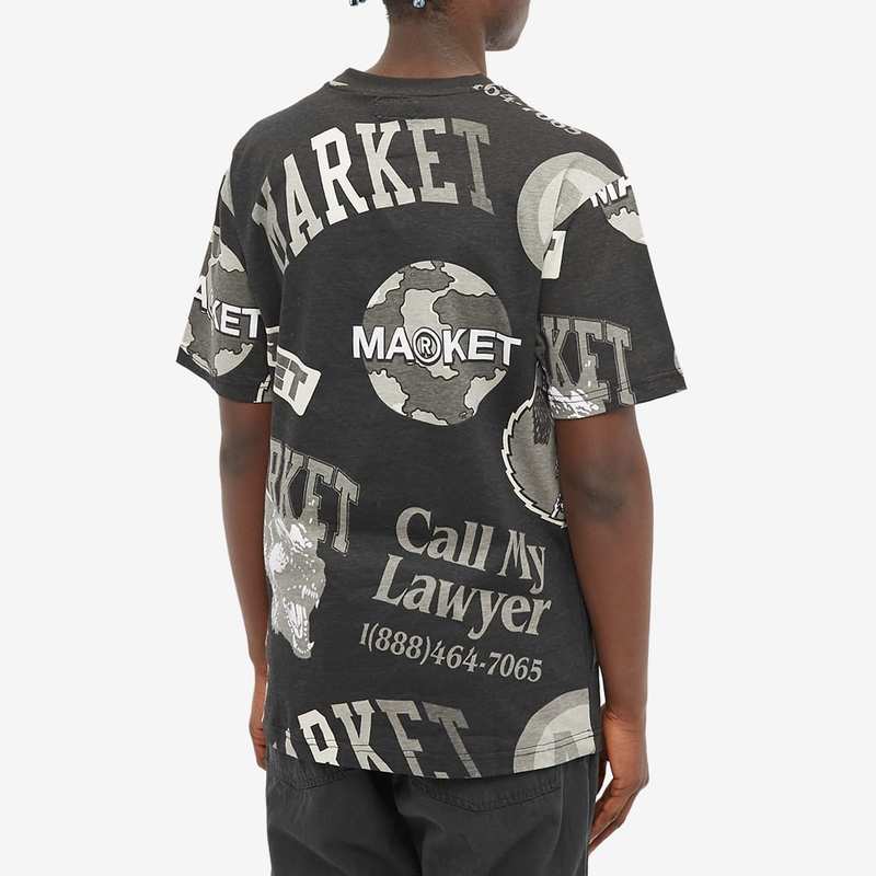 マーケット メンズ Tシャツ トップス MARKET Monogram AOP Grayscale Tee Black