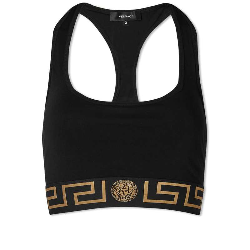 versace 【送料無料】 ヴェルサーチ レディース ブラジャー スポーツブラ アンダーウェア Versace Greca Logo Sports Bra Black