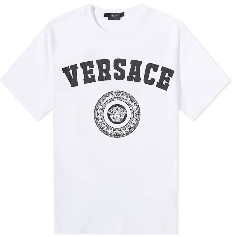 ヴェルサーチ メンズ Tシャツ トップス Versace Bold Logo Tee White & Black