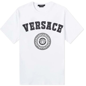 ヴェルサーチ メンズ Tシャツ トップス Versace Bold Logo Tee White & Black