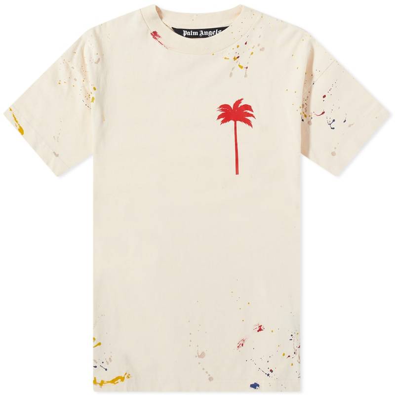 パーム・エンジェルス メンズ Tシャツ トップス Palm Angels Painted Palm Tee White & Red