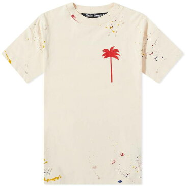 パーム・エンジェルス メンズ Tシャツ トップス Palm Angels Painted Palm Tee White & Red