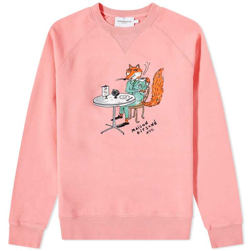 メゾンキツネ メンズ パーカー・スウェット アウター Maison Kitsune by Olympia Le-Tan Coffee Fox Crew Sweat Bubble Gum Pink