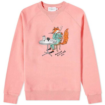 メゾンキツネ メンズ パーカー・スウェット アウター Maison Kitsune by Olympia Le-Tan Coffee Fox Crew Sweat Bubble Gum Pink