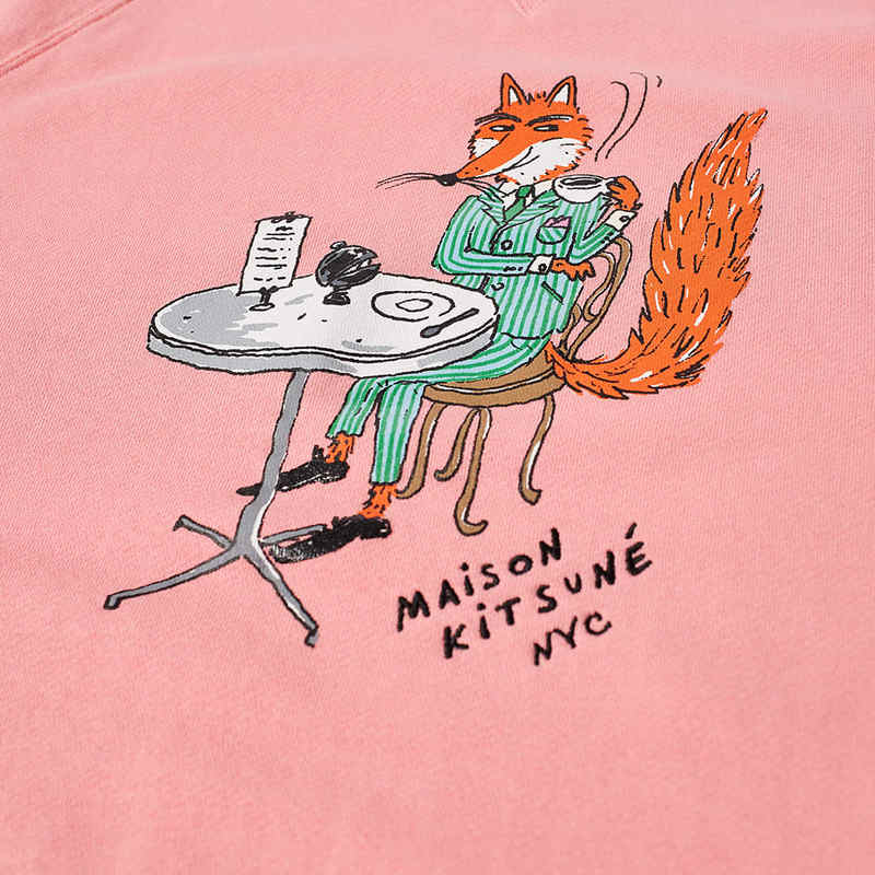 メゾンキツネ メンズ パーカー・スウェット アウター Maison Kitsune by Olympia Le-Tan Coffee Fox Crew Sweat Bubble Gum Pink