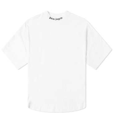 パーム・エンジェルス メンズ Tシャツ トップス Palm Angels Oversized Mock Neck Logo Tee White & Black