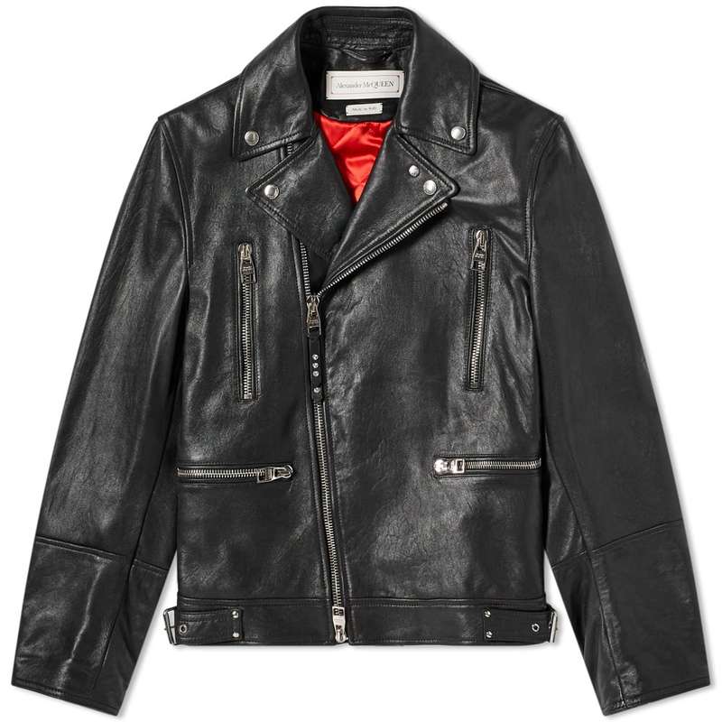 【送料無料】 アレキサンダー・マックイーン メンズ ジャケット・ブルゾン アウター Alexander McQueen Leather Biker Jacket Black