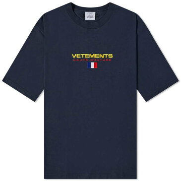 ヴェトモン メンズ Tシャツ トップス VETEMENTS Haute Couture Logo Tee Navy