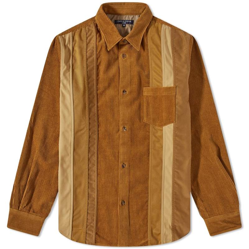 コム・デ・ギャルソン メンズ シャツ トップス Comme des Garcons Homme Cord Patchwork Overshirt Camel