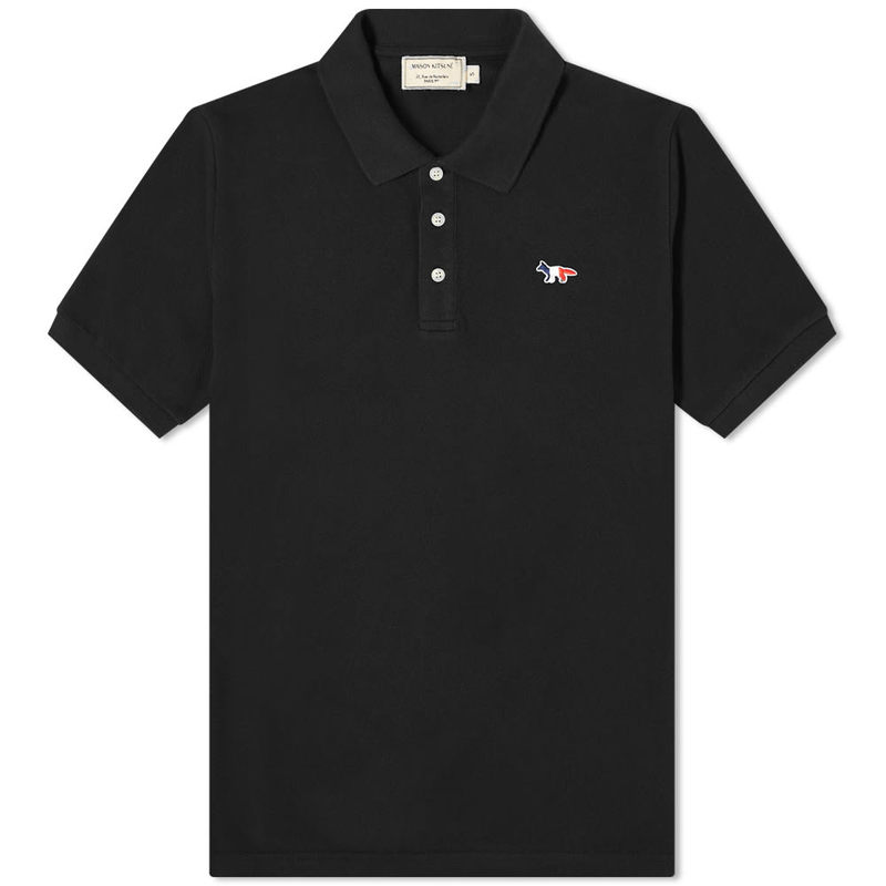 メゾンキツネ メンズ ポロシャツ トップス Maison Kitsune Tricolour Fox Polo Black