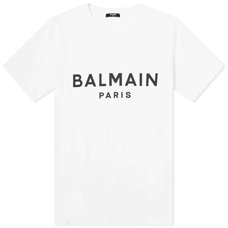 バルマン レディース Tシャツ トップス Balmain Large Logo Tee White & Black