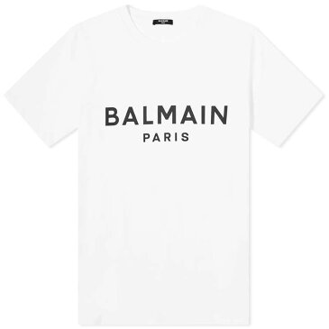 バルマン レディース Tシャツ トップス Balmain Large Logo Tee White & Black