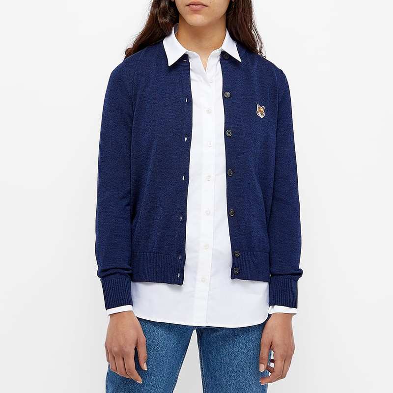 メゾンキツネ レディース ニット・セーター アウター Maison Kitsune Fox Head Patch Adjusted Cardigan Navy Melange