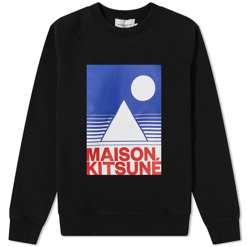 メゾンキツネ レディース パーカー・スウェット アウター Maison Kitsune Blue Anthony Burill Adjusted Crew Sweat Black