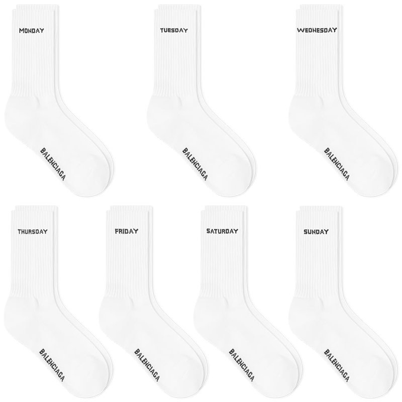バレンシアガ メンズ 靴下 アンダーウェア Balenciaga 7 Days Sock Set White & Black